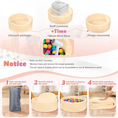 SIUUHOVS Foam Baby Ball Pit 35.4 x 11.8 in – Mocha, Memory Foam Core, Milk Silk Cover