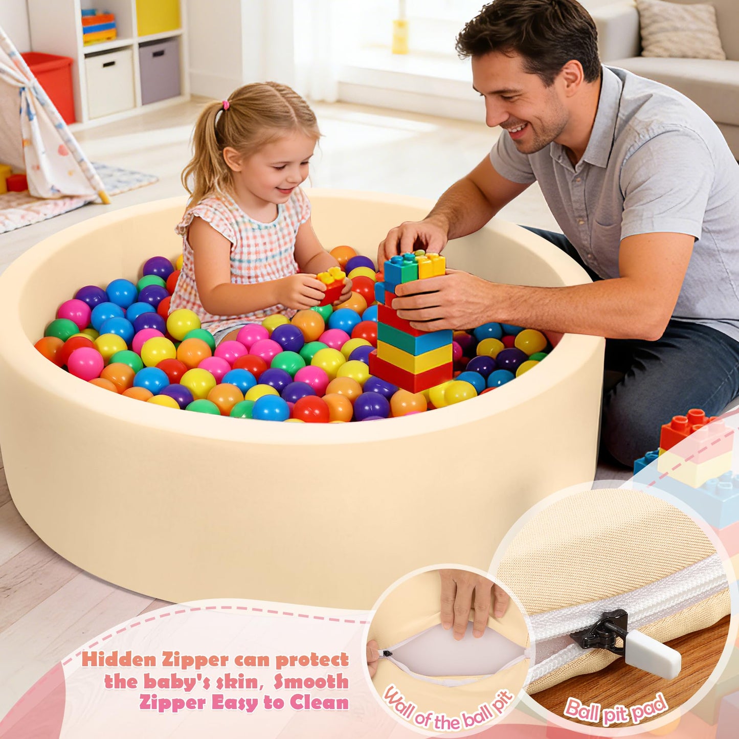 SIUUHOVS Foam Baby Ball Pit 35.4 x 11.8 in – Mocha, Memory Foam Core, Milk Silk Cover