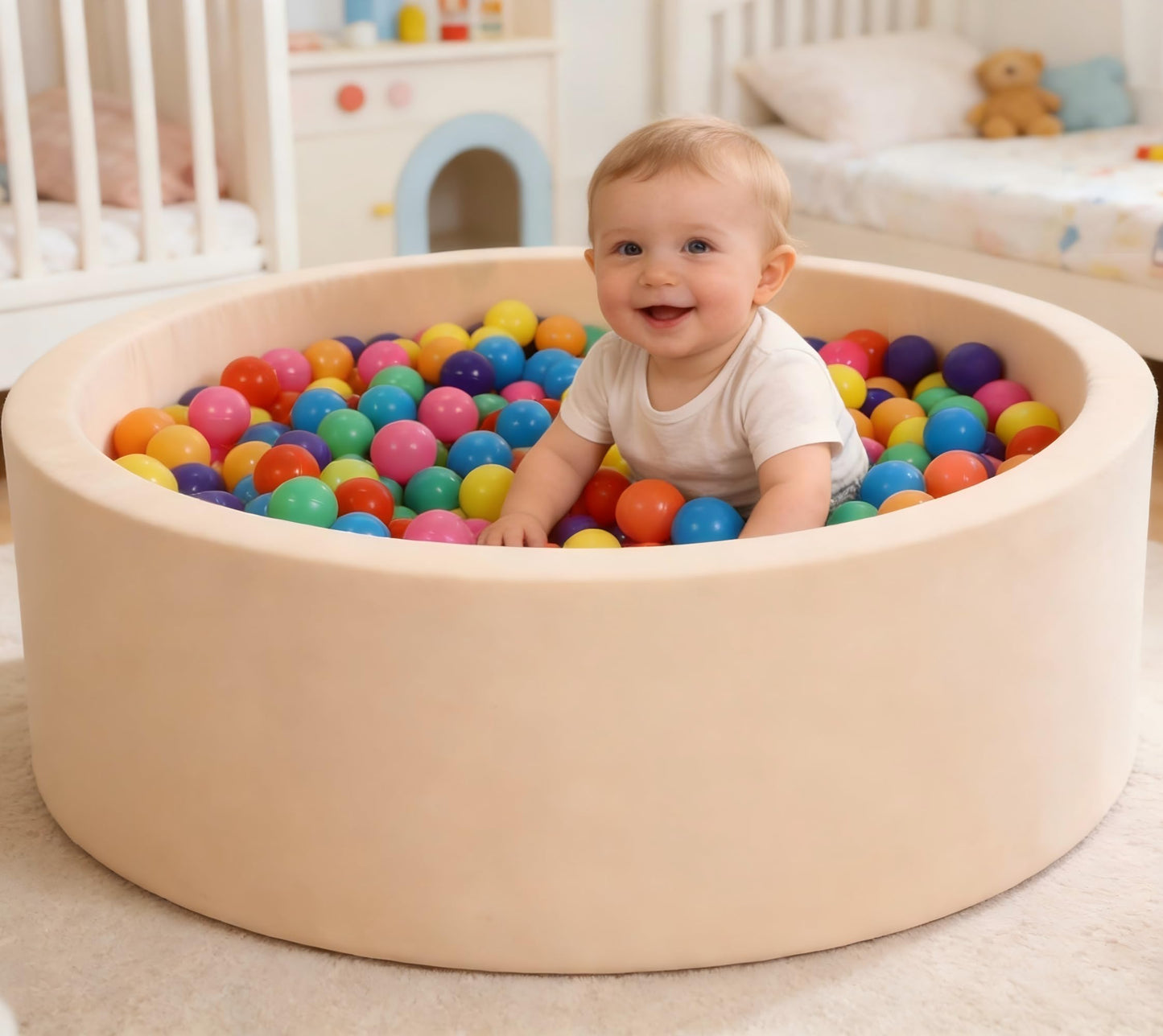 SIUUHOVS Foam Baby Ball Pit 35.4 x 11.8 in – Mocha, Memory Foam Core, Milk Silk Cover