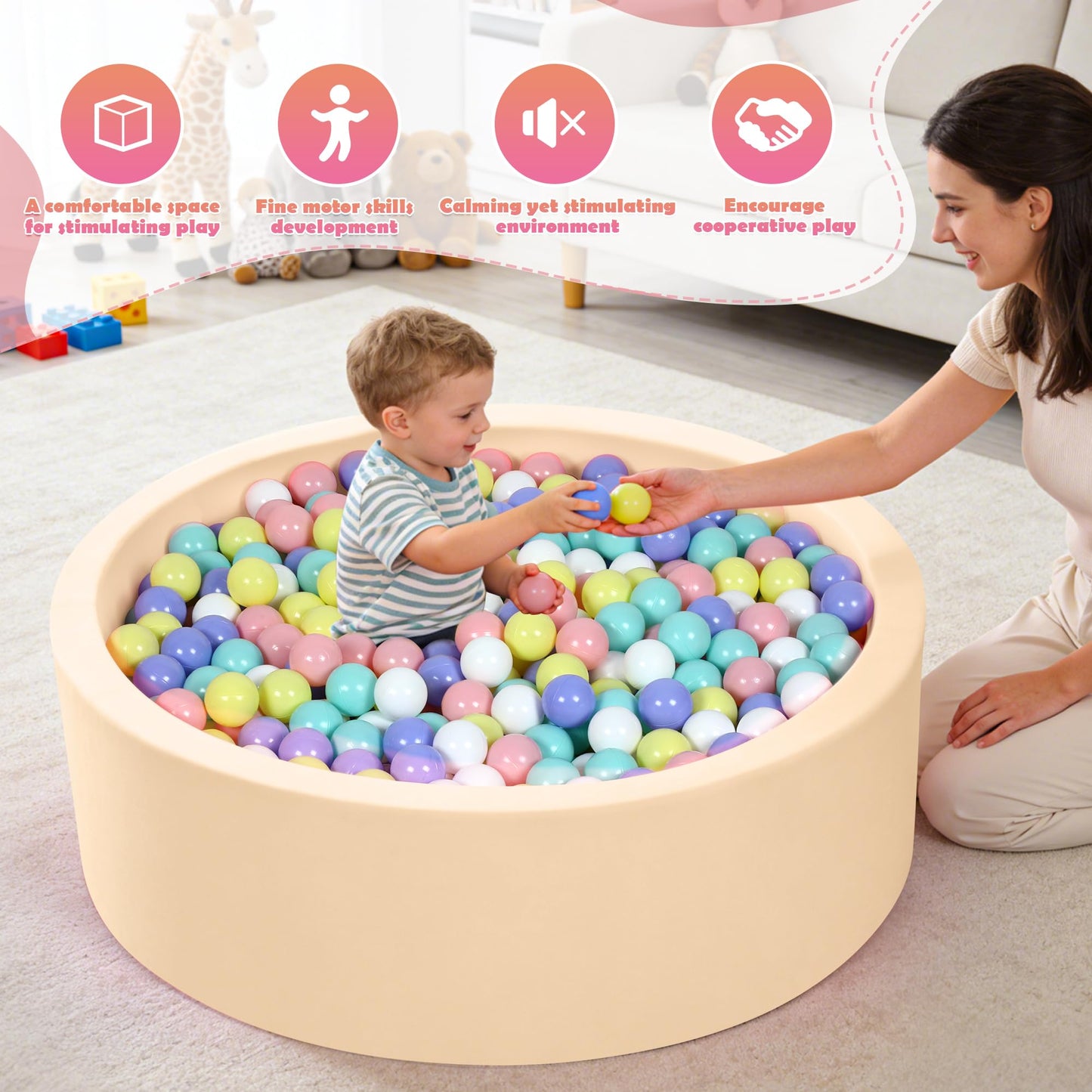 SIUUHOVS Foam Baby Ball Pit 35.4 x 11.8 in – Mocha, Memory Foam Core, Milk Silk Cover