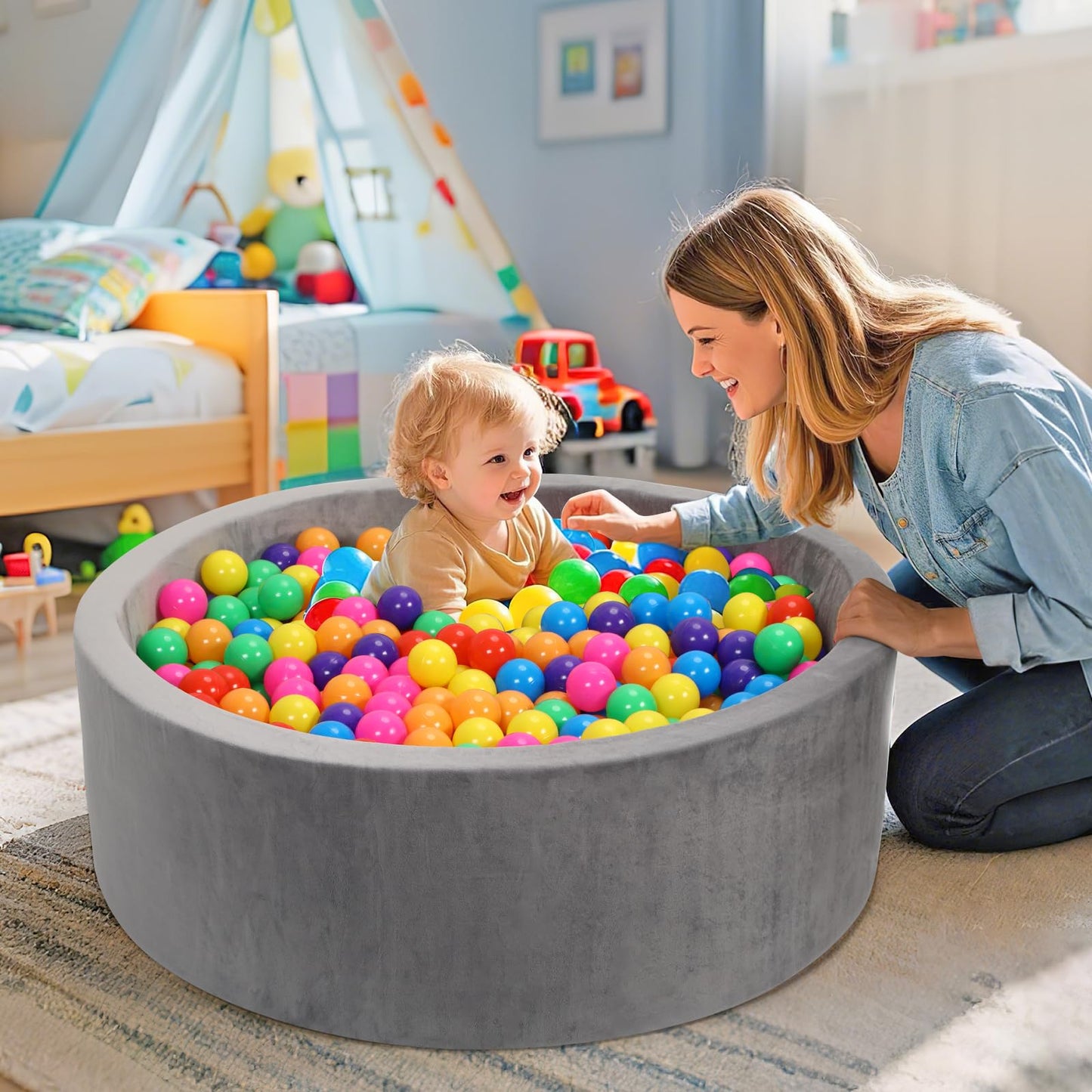 SIUUHOVS Foam Baby Ball Pit — 35.4 x 11.8 in Soft Memory Foam Play Space for Toddlers