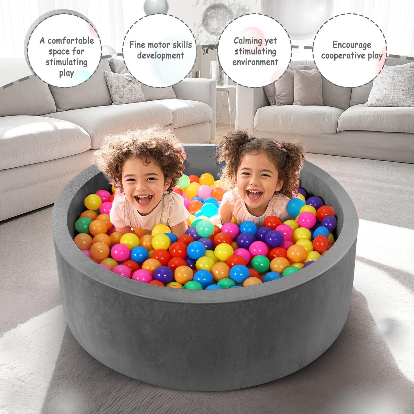SIUUHOVS Foam Baby Ball Pit — 35.4 x 11.8 in Soft Memory Foam Play Space for Toddlers