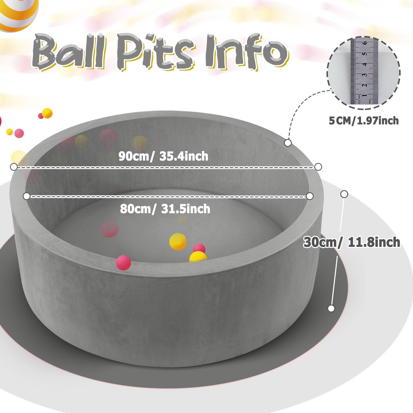 SIUUHOVS Foam Baby Ball Pit — 35.4 x 11.8 in Soft Memory Foam Play Space for Toddlers