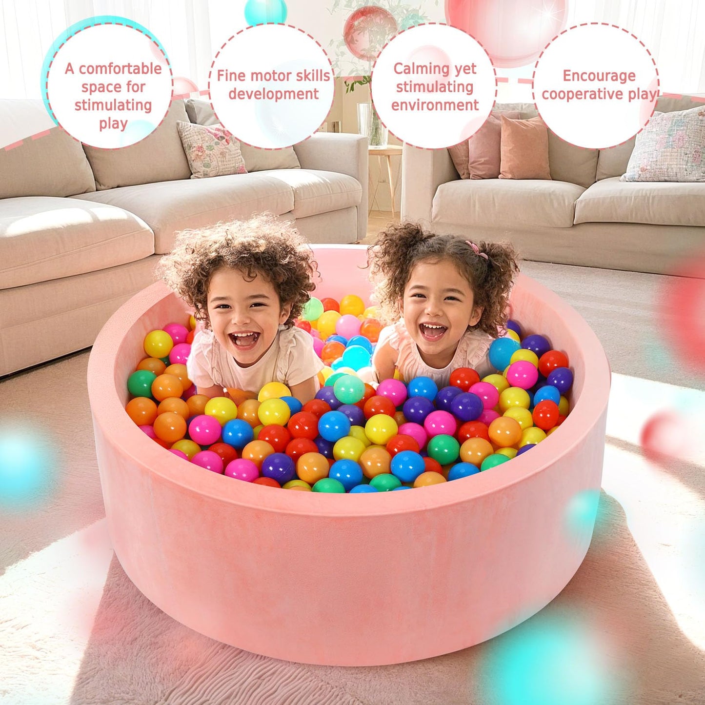 SIUUHOVS Foam Baby Ball Pit – 35.4 x 11.8 in, Memory Foam Padding, Velvet Cover, Indoor Toddler Play