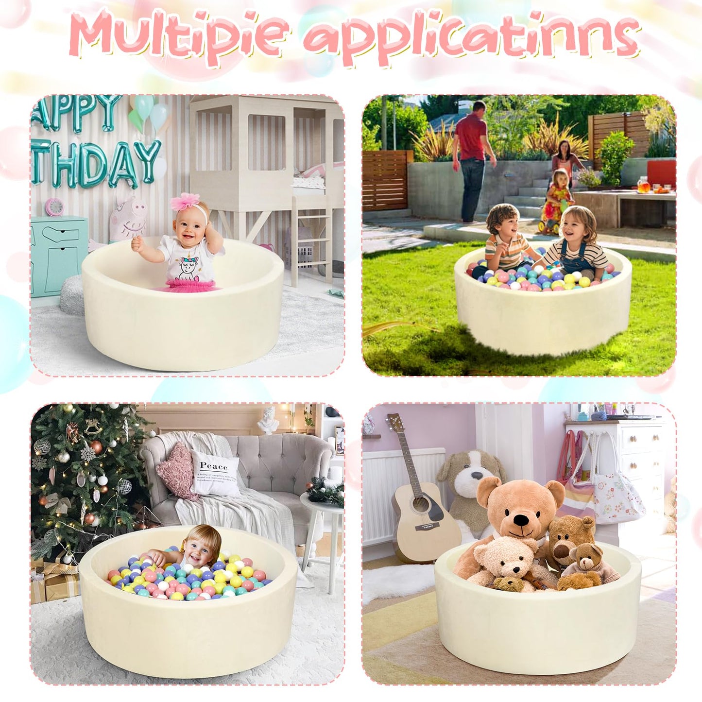 SIUUHOVS Foam Baby Ball Pit – Apricot Yellow, 35.4-inch Diameter, Soft Memory Foam