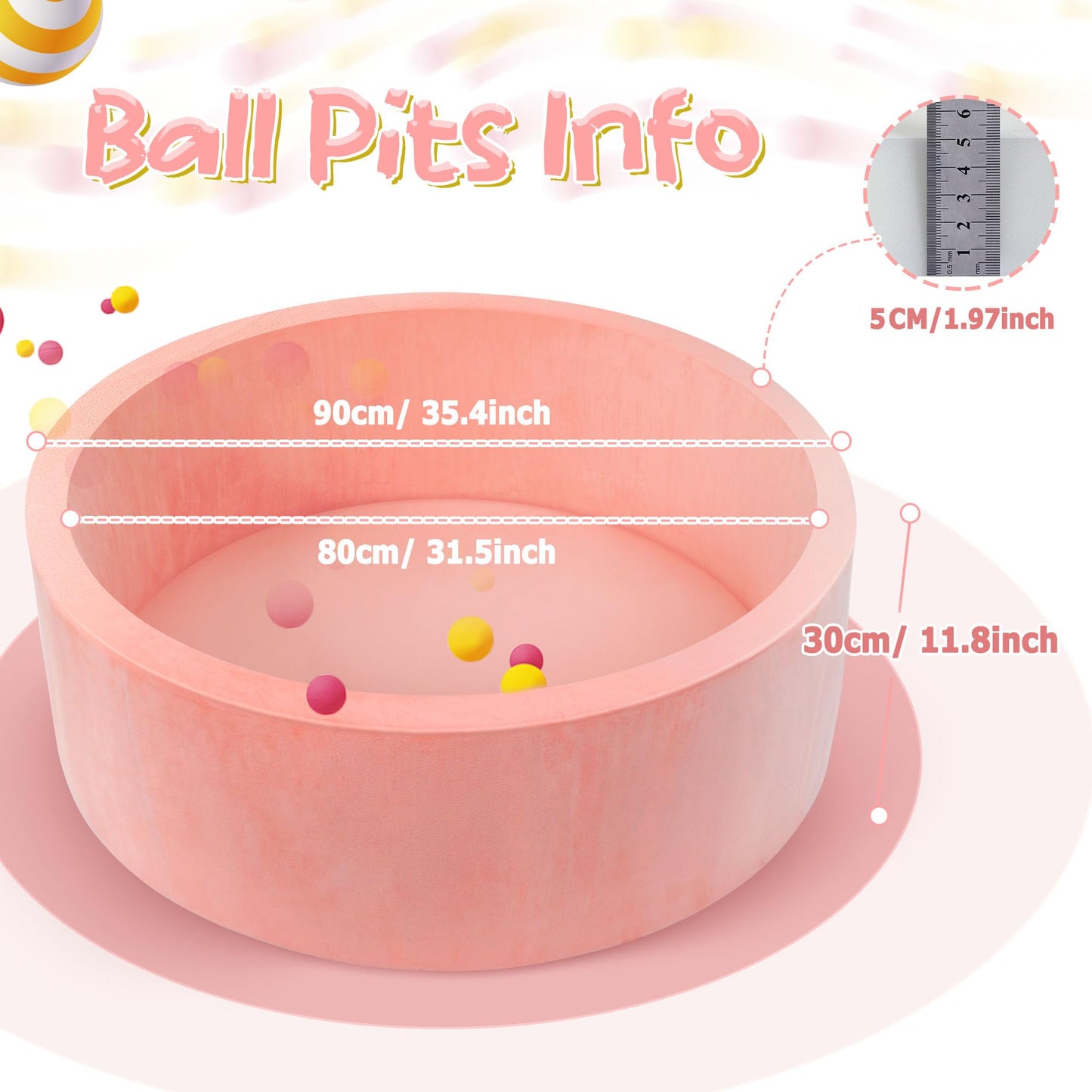 SIUUHOVS Foam Baby Ball Pit – 35.4 x 11.8 in, Memory Foam Padding, Velvet Cover, Indoor Toddler Play