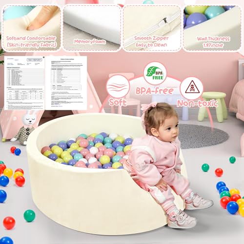 SIUUHOVS Foam Baby Ball Pit – Apricot Yellow, 35.4-inch Diameter, Soft Memory Foam