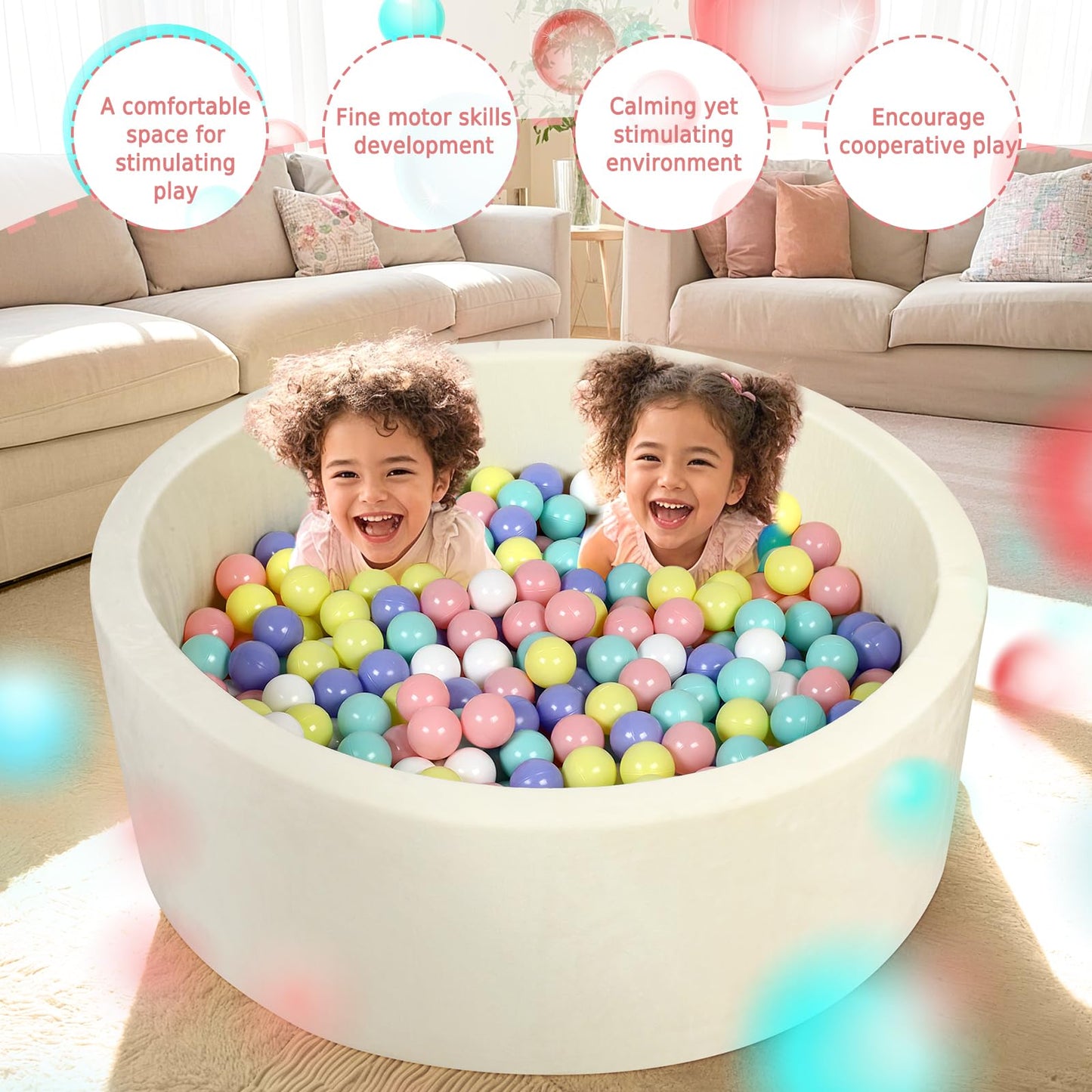 SIUUHOVS Foam Baby Ball Pit – Apricot Yellow, 35.4-inch Diameter, Soft Memory Foam