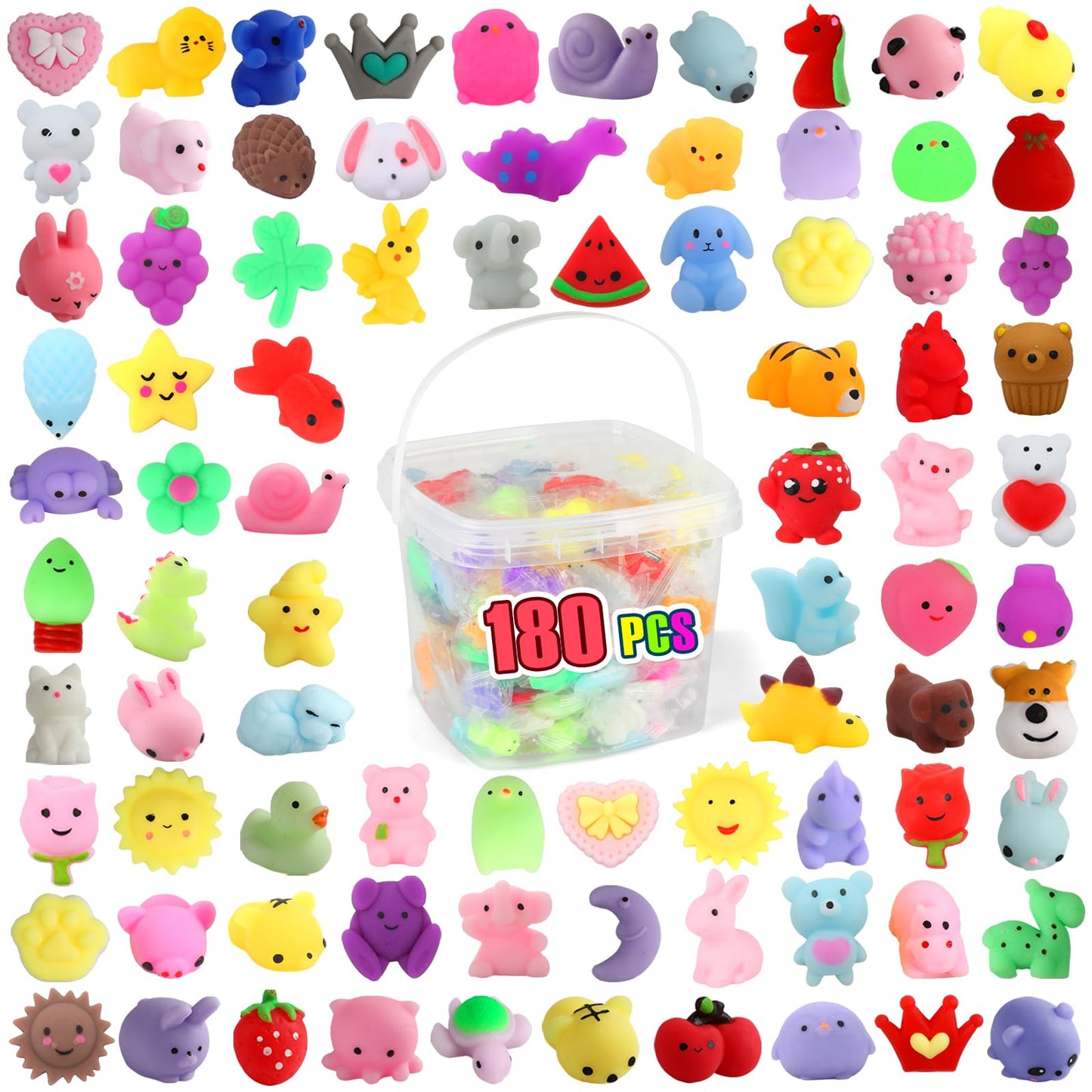 Siwarm 180 Pack Squishy Toys – Kawaii Mochi Friends for Kids 4-12 | Classroom Prizes & Sensory Play