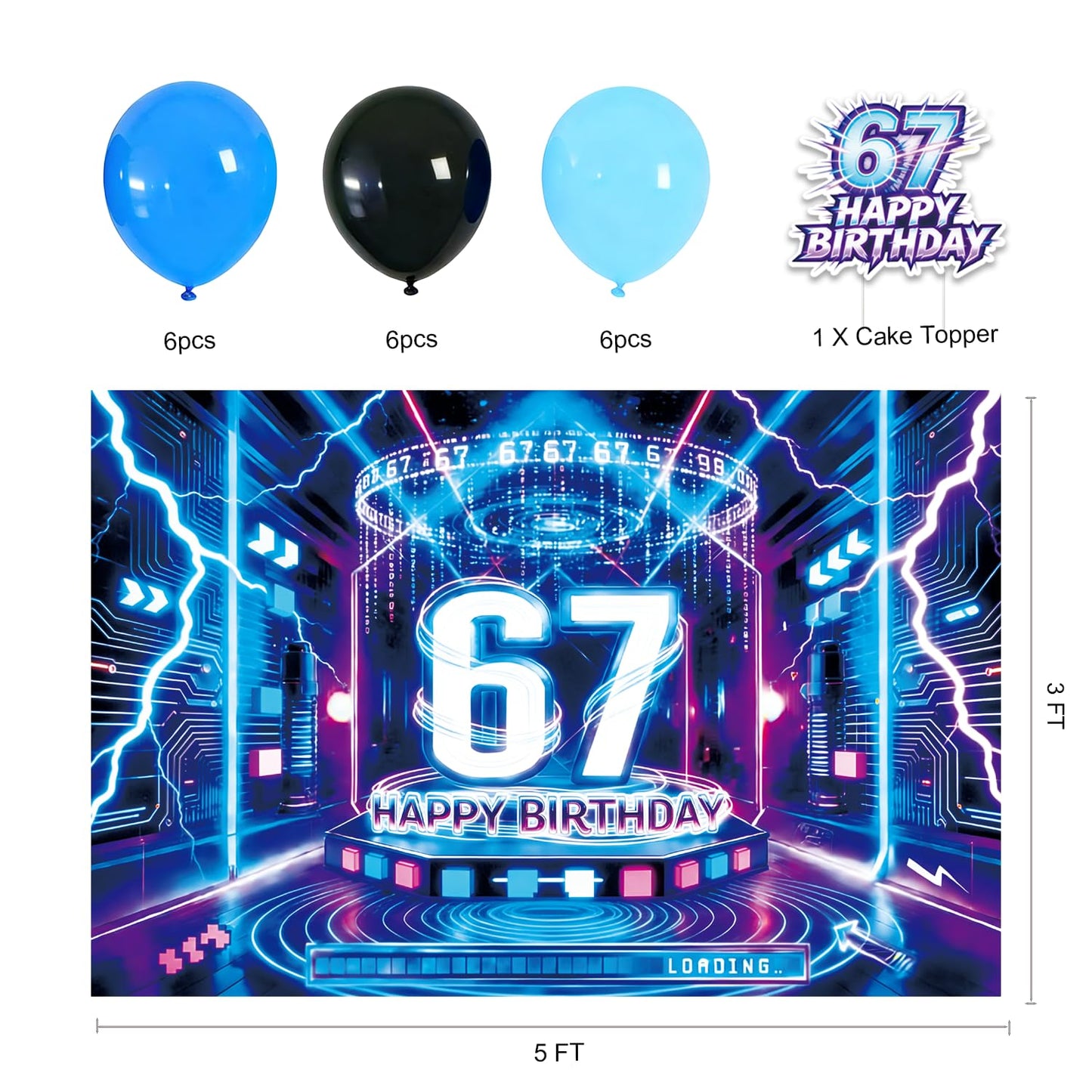 6 7 Birthday Decorations | Six Seven Neon Cyberpunk Party Supplies for Kids