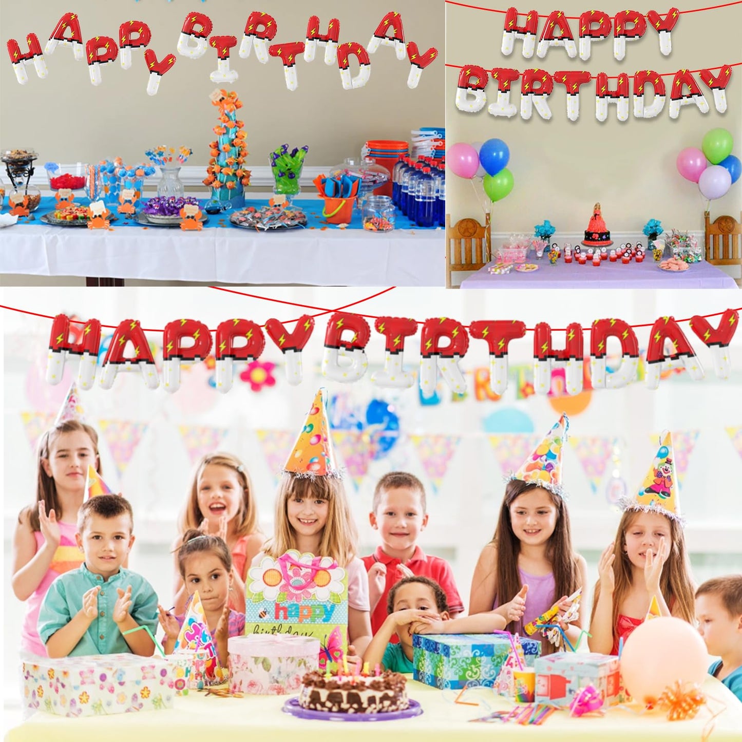 SIXONEAIEN Red White Cartoon Theme Foil Balloons | Happy Birthday Letters for Kids' Party Decorations