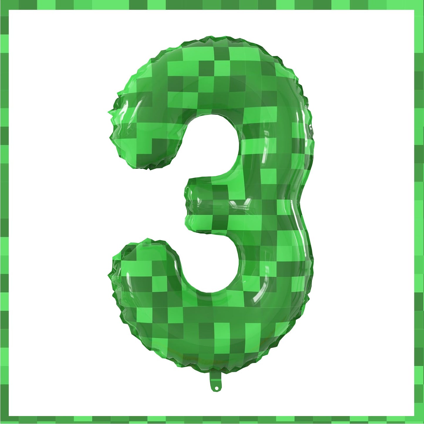SIXONEAIEN 40-Inch Giant Green Pixel Miner Number Balloon – Digit 3 Party Decor