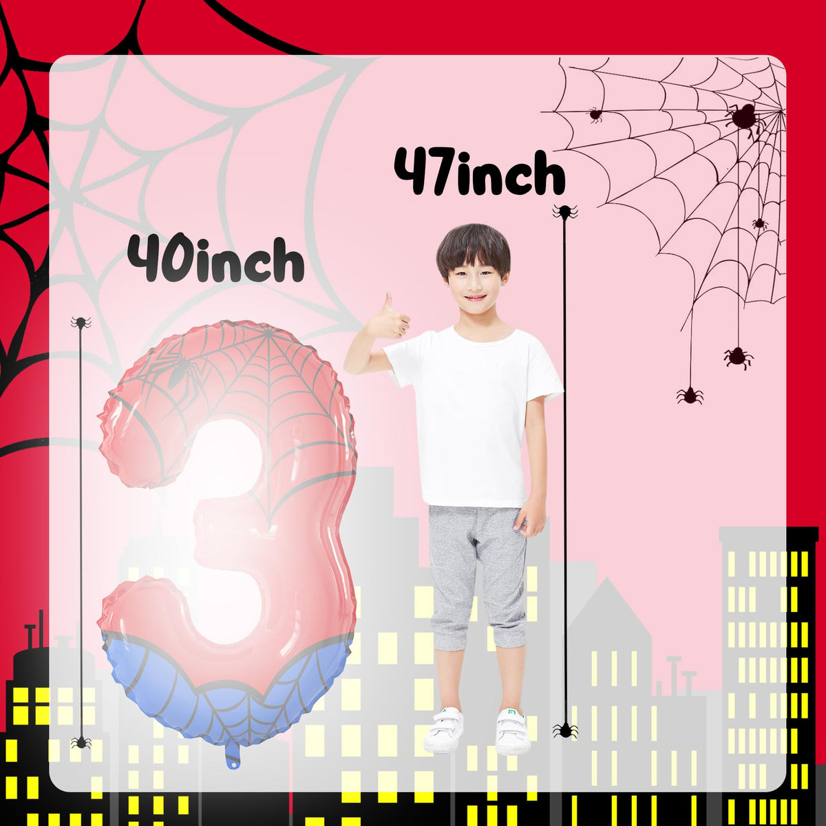SIXONEAIEN 40-Inch Giant Spider Number 3 Balloon – Large Foil Party Decor for Kids' Birthdays