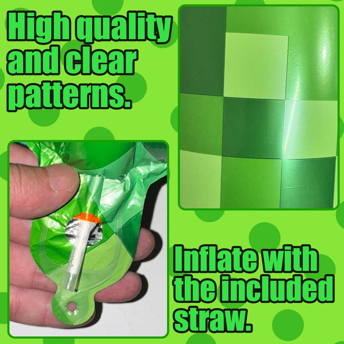 SIXONEAIEN 40-Inch Giant Green Pixel Miner Number Balloon – Digit 3 Party Decor
