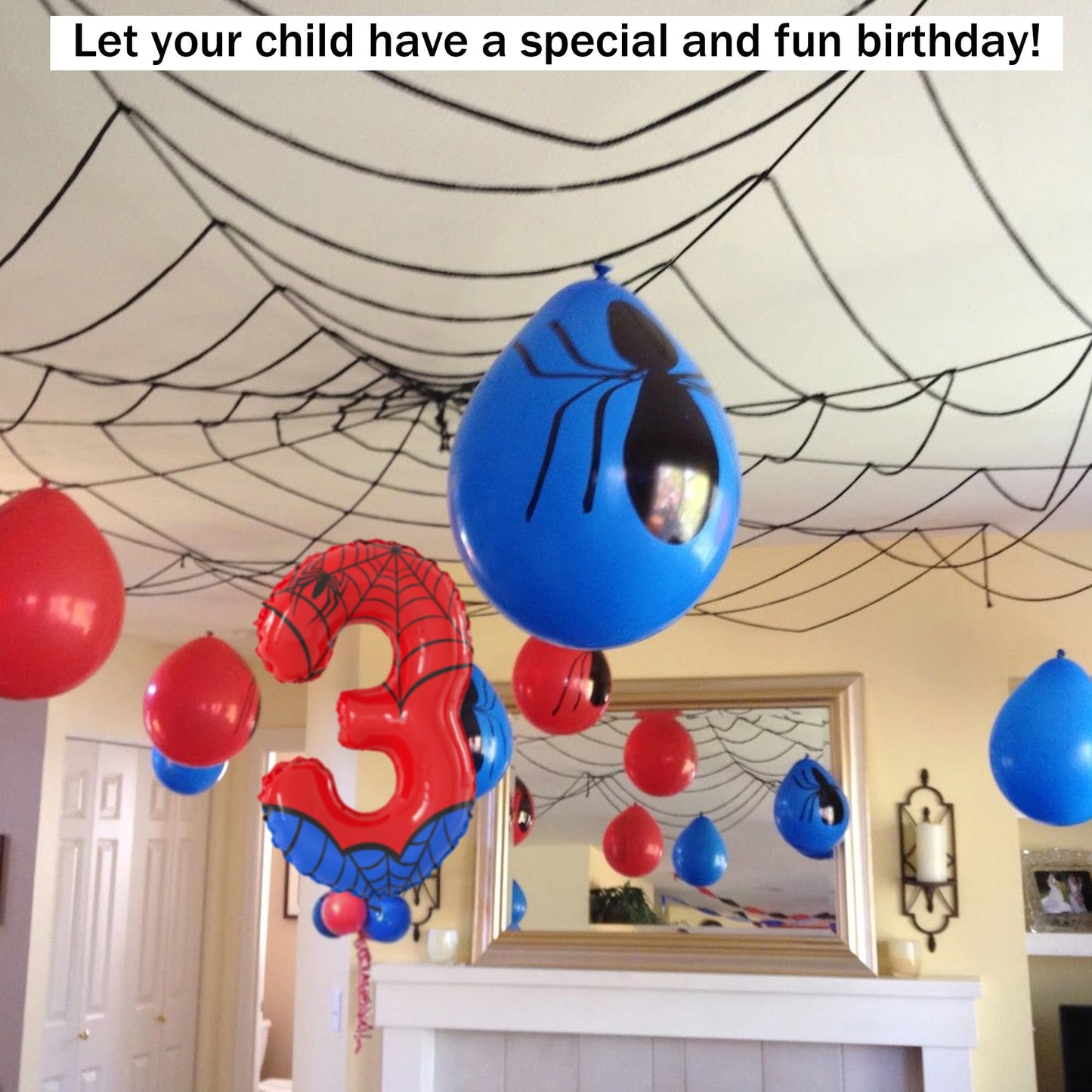 SIXONEAIEN 40-Inch Giant Spider Number 3 Balloon – Large Foil Party Decor for Kids' Birthdays