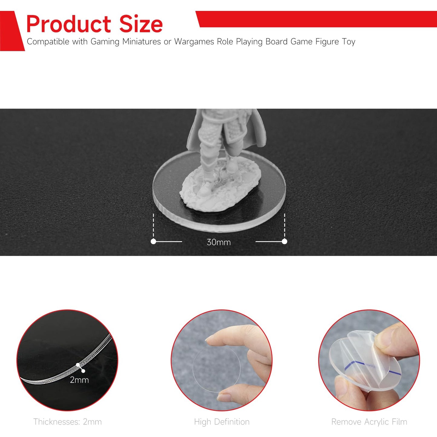 SIXPOINTS 100 Pieces Acrylic Miniature Bases - 30mm Round, 2mm Thick Display Stands for Gaming Minis