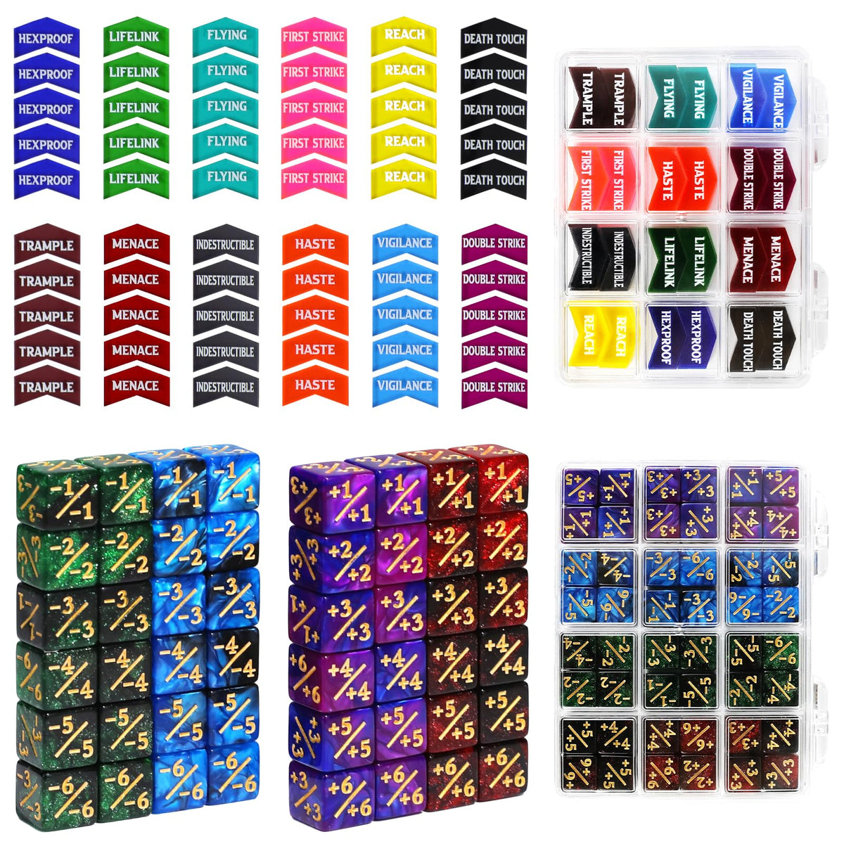 SIXPOINTS 108Pcs MTG Tokens & 6-Sided Dice Set – 12mm Counters & 60 Keyword Tokens