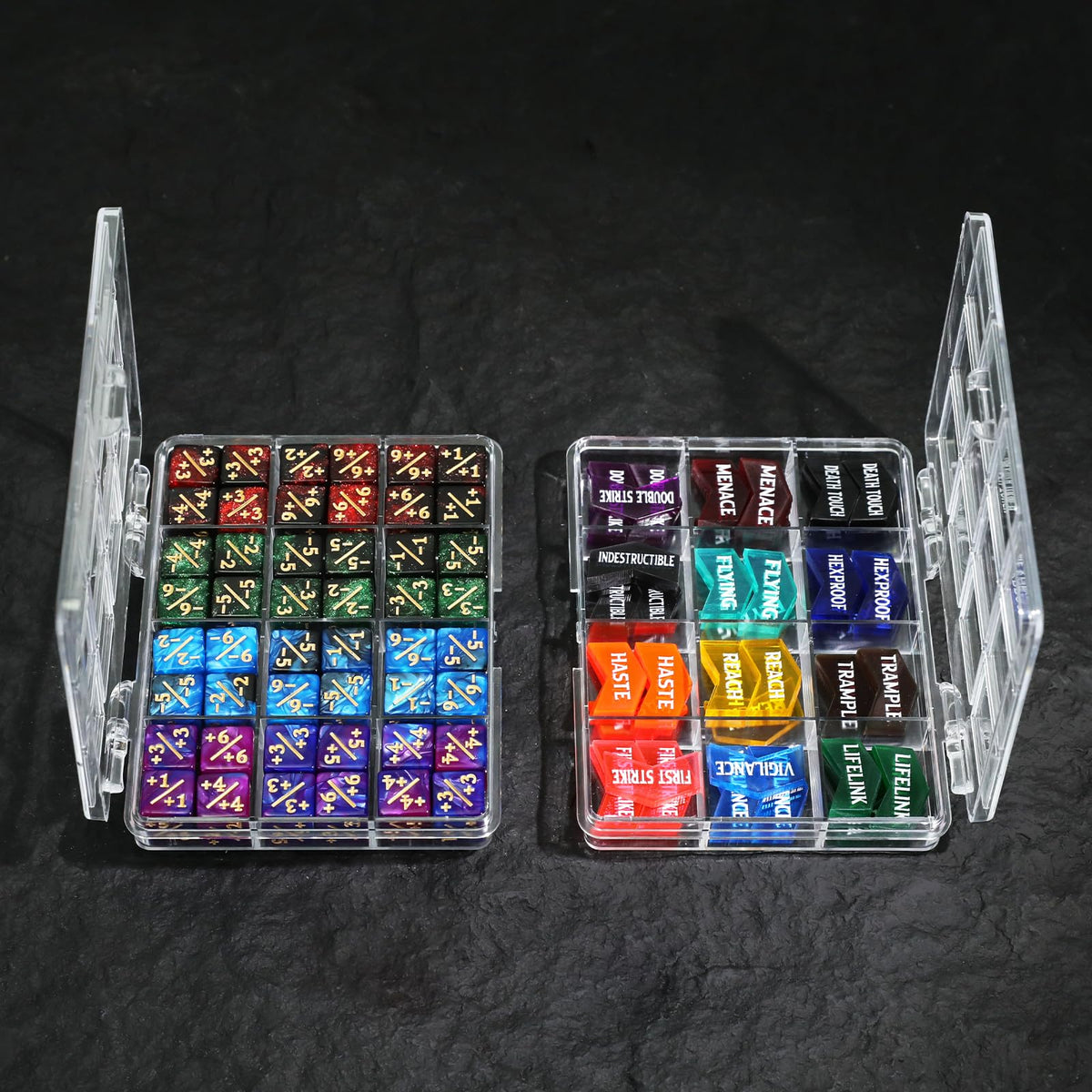 SIXPOINTS 108Pcs MTG Tokens & 6-Sided Dice Set – 12mm Counters & 60 Keyword Tokens