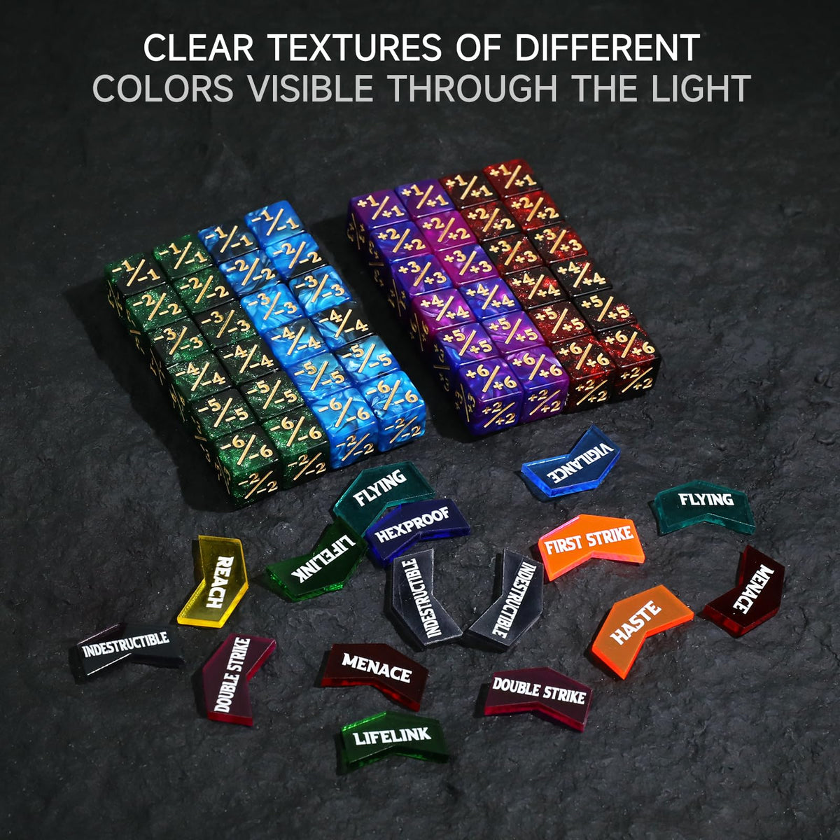 SIXPOINTS 108Pcs MTG Tokens & 6-Sided Dice Set – 12mm Counters & 60 Keyword Tokens