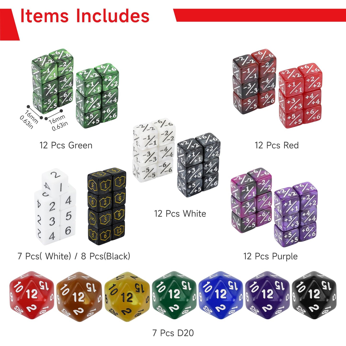 SIXPOINTS 130-Piece MTG Counter Dice Set – Life Counters, Tokens & D20 Dice