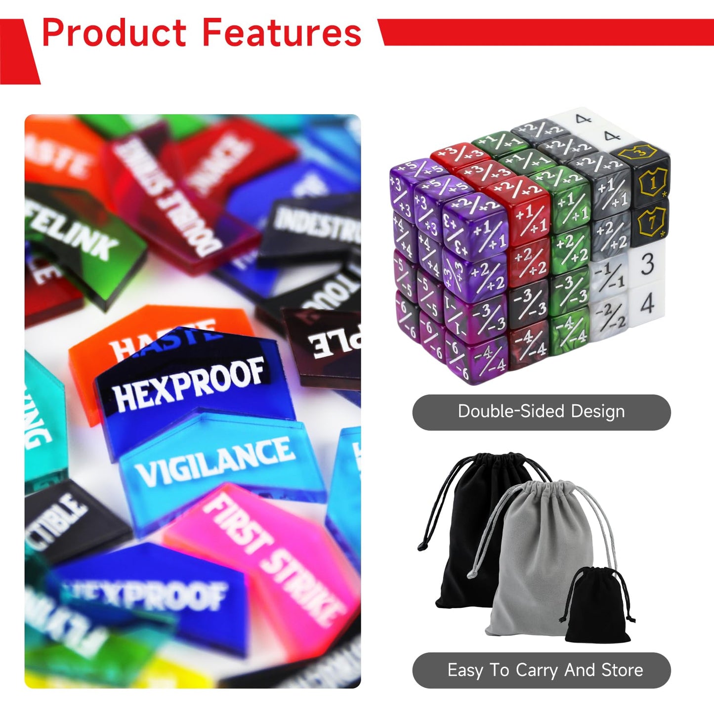 SIXPOINTS 130-Piece MTG Counter Dice Set – Life Counters, Tokens & D20 Dice