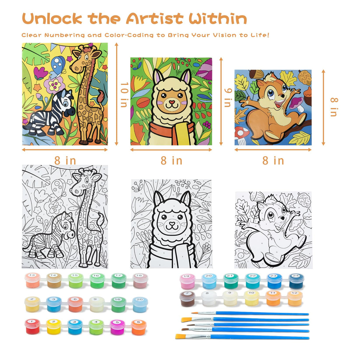 Sixth Space Paint by Numbers Kit for Kids 4-8 — Framed Canvas, 30 Paint Pots, 5 Brushes