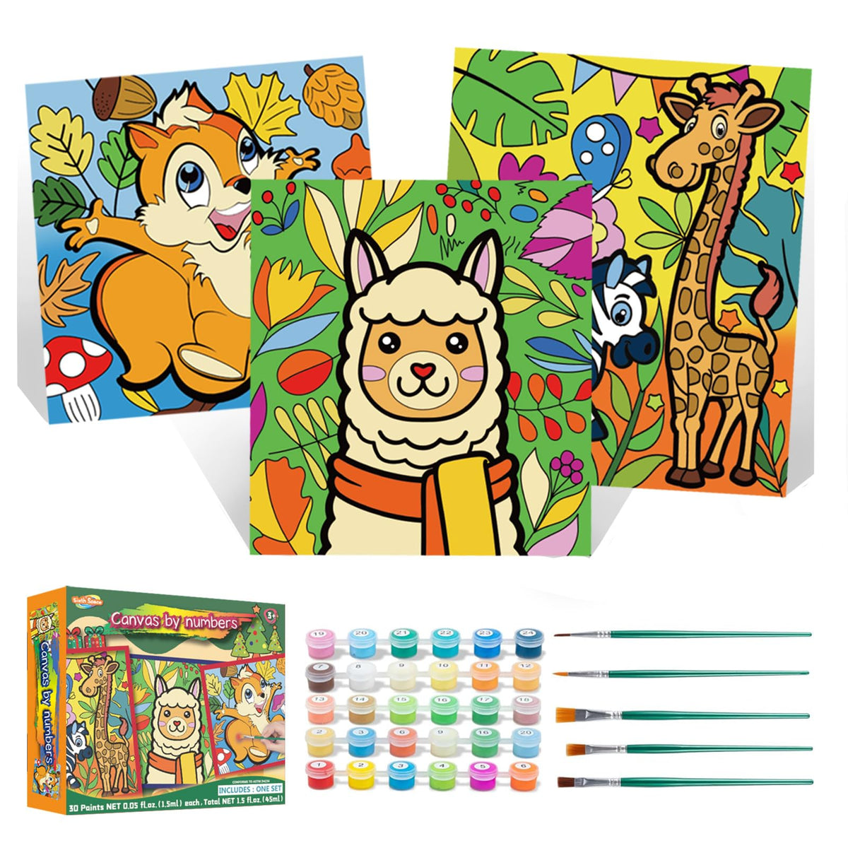 Sixth Space Paint by Numbers Kit for Kids 4-8 — Framed Canvas, 30 Paint Pots, 5 Brushes
