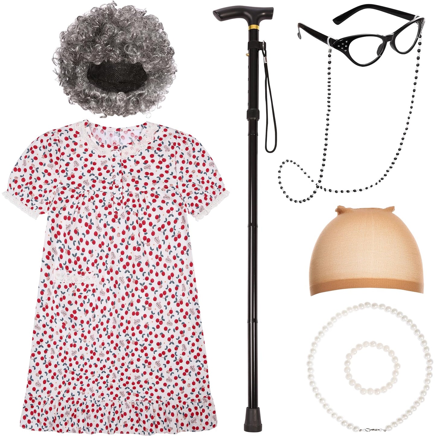 SIZGAROOT Old Lady Costume for Girls (5-6, 7-8, 9-10) – 100 Days of School & Halloween Dress-Up