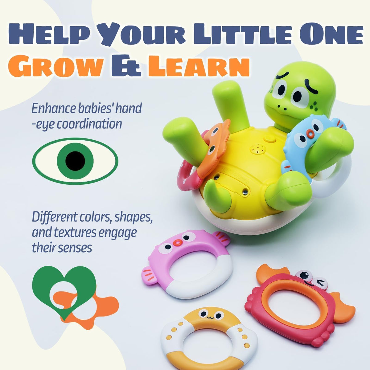 Sizobi Rechargeable Turtle Bath Toy with 5 Rings – Sprayer for Toddlers (Ages 1-3)