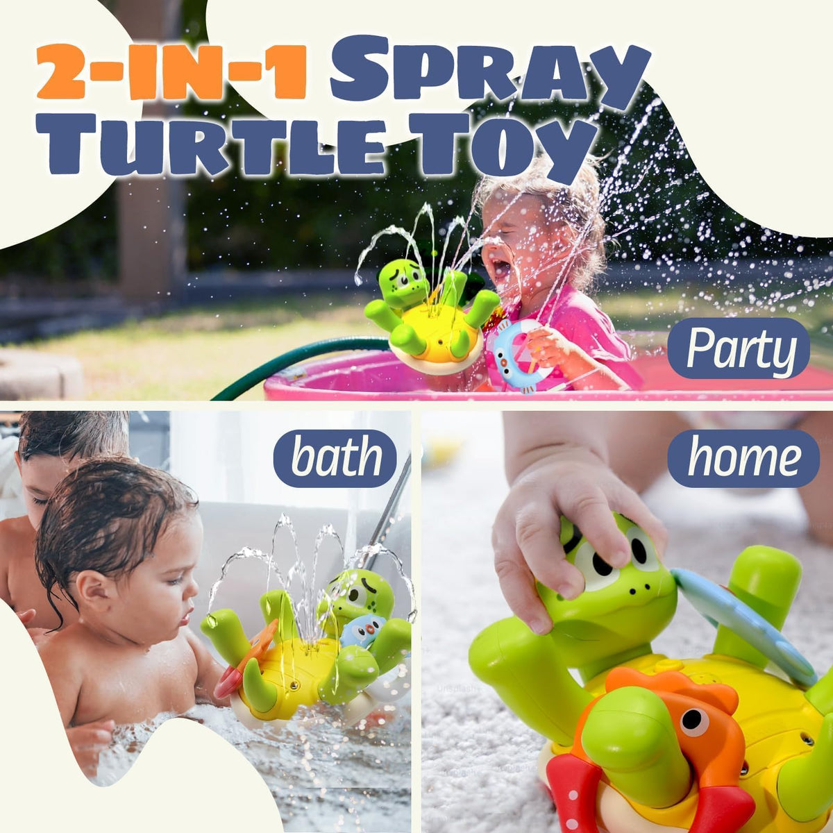 Sizobi Rechargeable Turtle Bath Toy with 5 Rings – Sprayer for Toddlers (Ages 1-3)