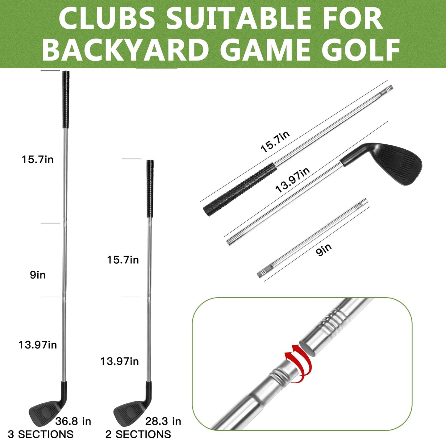 SJEhome Backyard Game Golf: 2 Clubs & 5 Balls for 9/6/3 Hole Play — Indoor & Outdoor Fun