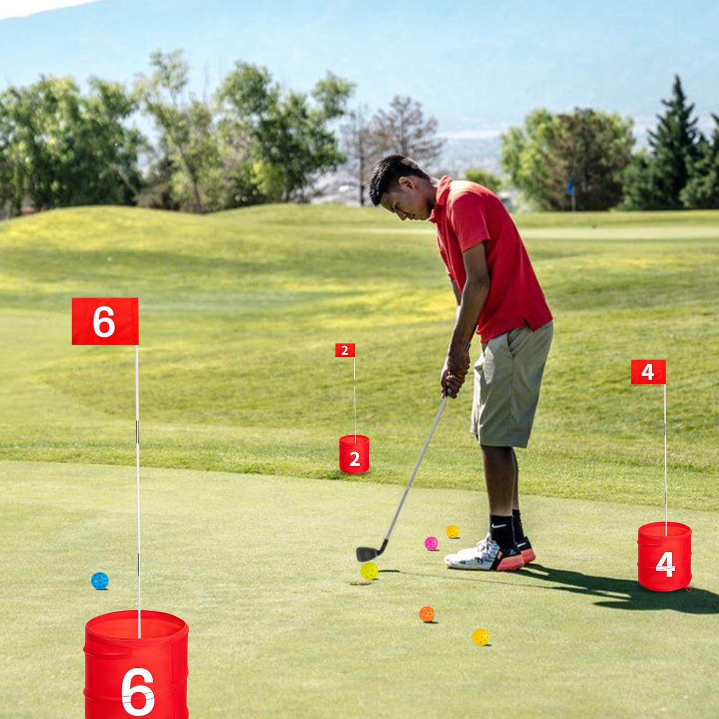 SJEhome Backyard Game Golf: 2 Clubs & 5 Balls for 9/6/3 Hole Play — Indoor & Outdoor Fun