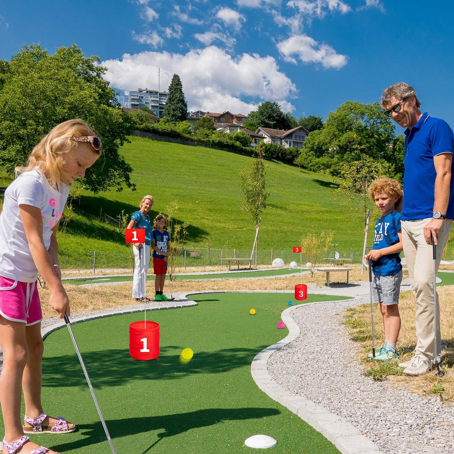 SJEhome Backyard Game Golf: 2 Clubs & 5 Balls for 9/6/3 Hole Play — Indoor & Outdoor Fun