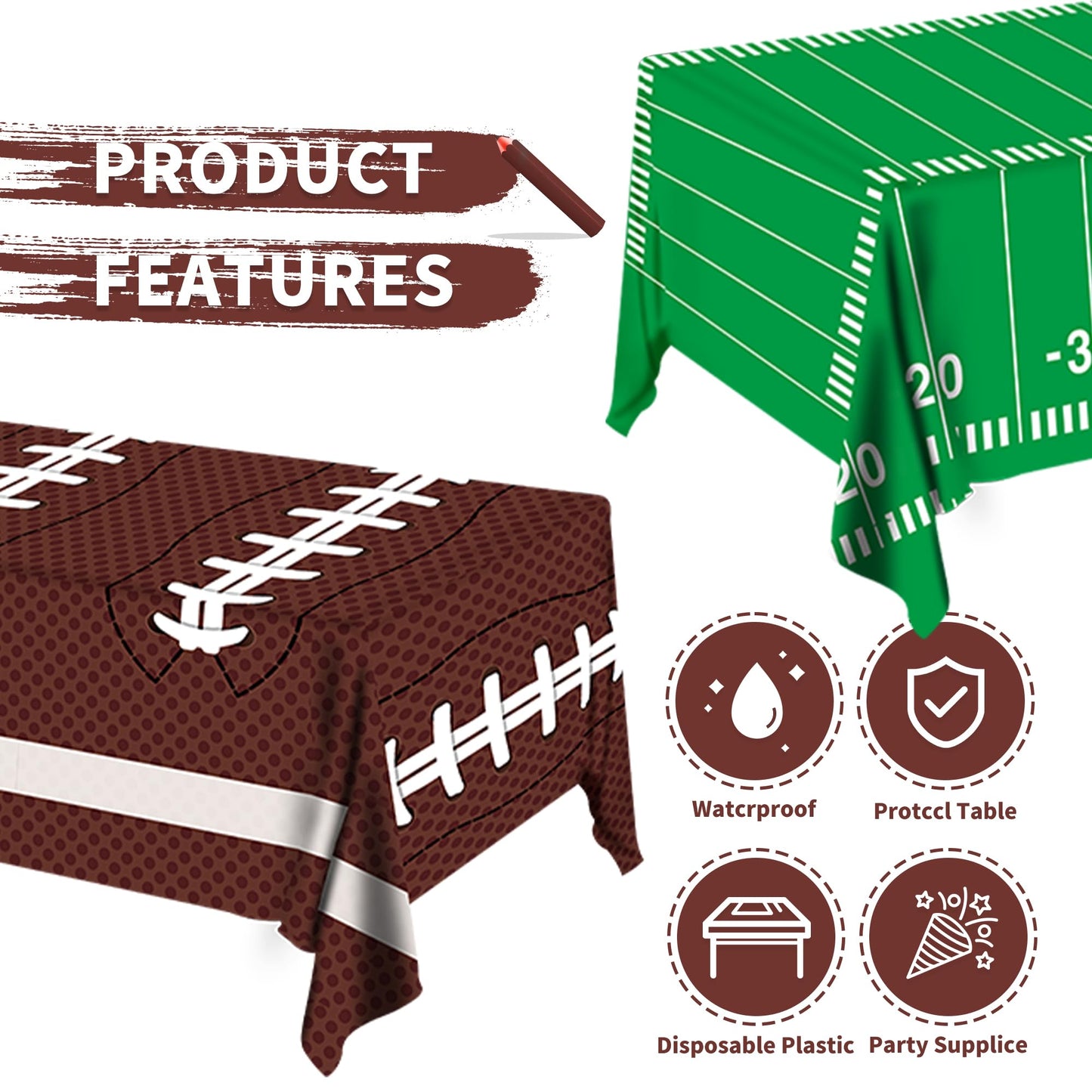 SJJPDYY Football Tablecloth 54x108 in – Disposable 2-Pack Decor