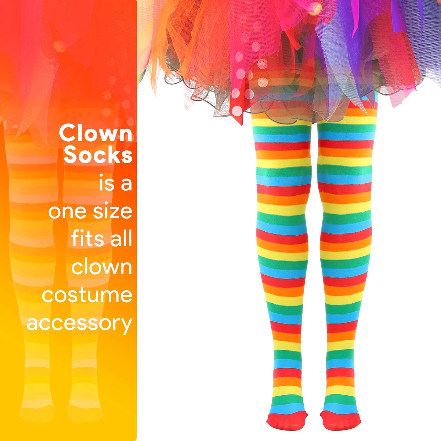 Skeleteen Colorful Rainbow Striped Over-the-Knee Socks | Clown Costume Stockings for All Ages