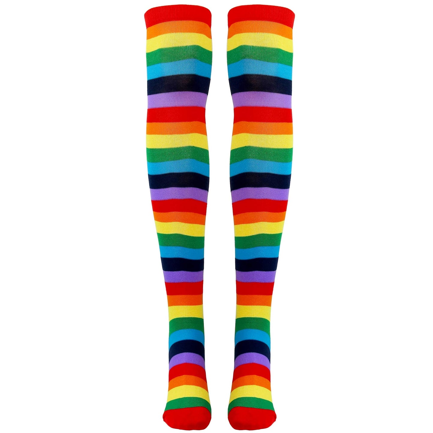 Skeleteen Colorful Rainbow Striped Over-the-Knee Socks | Clown Costume Stockings for All Ages