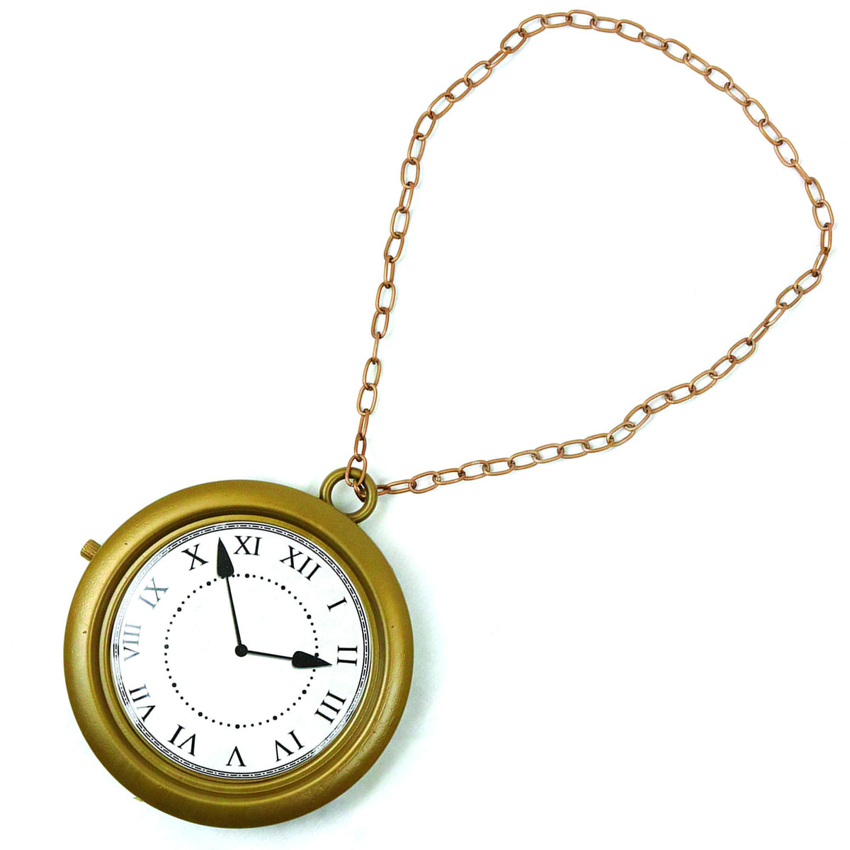 Skeleteen Gold Clock Necklace – White Rabbit Costume Clock, 8-inch Pendant on 35-inch Chain