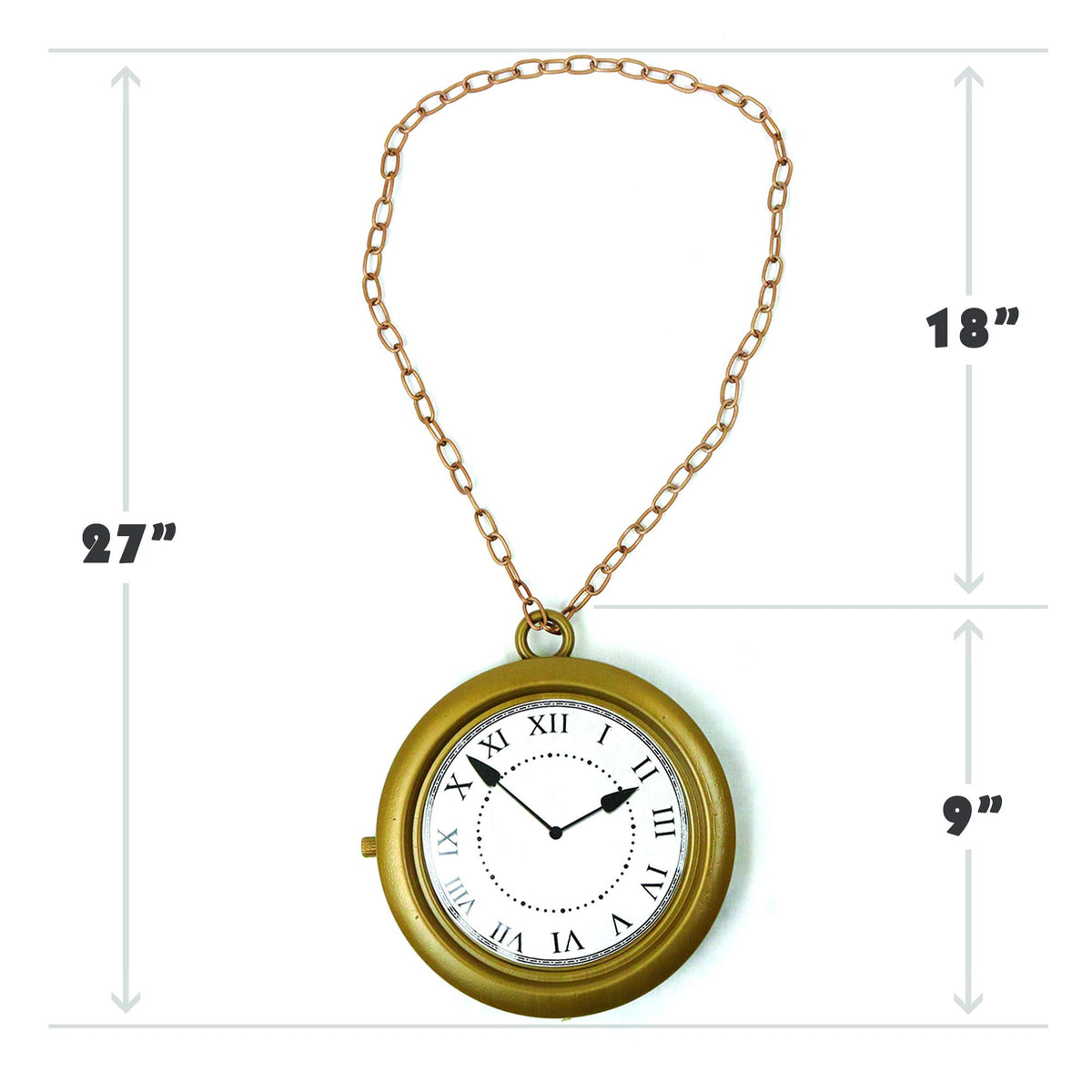 Skeleteen Gold Clock Necklace – White Rabbit Costume Clock, 8-inch Pendant on 35-inch Chain