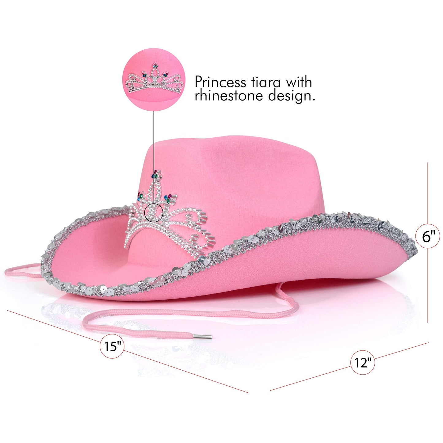 Skeleteen Pink Cowgirl Hat with Crown Tiara - Sequin Western Costume Headwear