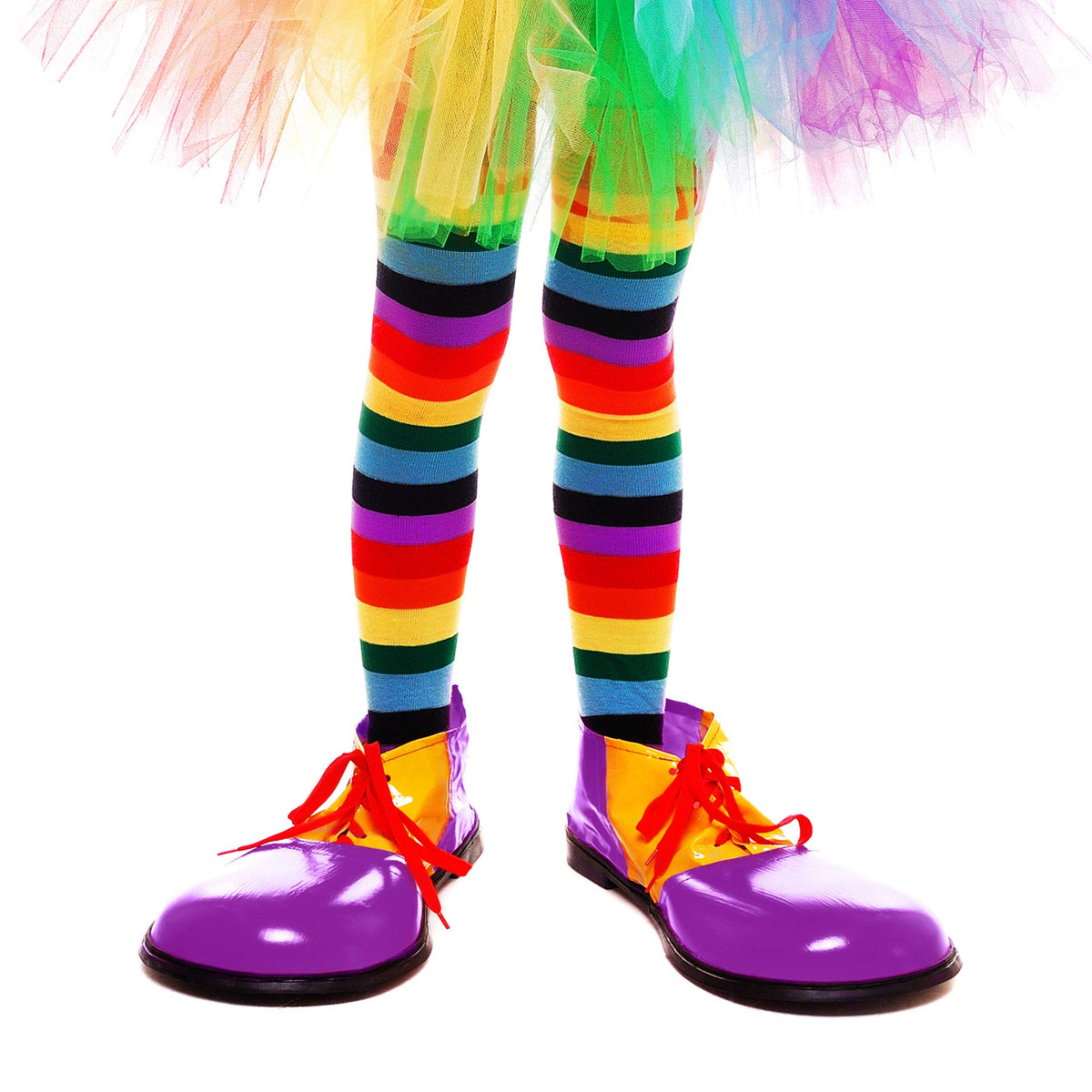 Skeleteen Colorful Rainbow Striped Over-the-Knee Socks | Clown Costume Stockings for All Ages