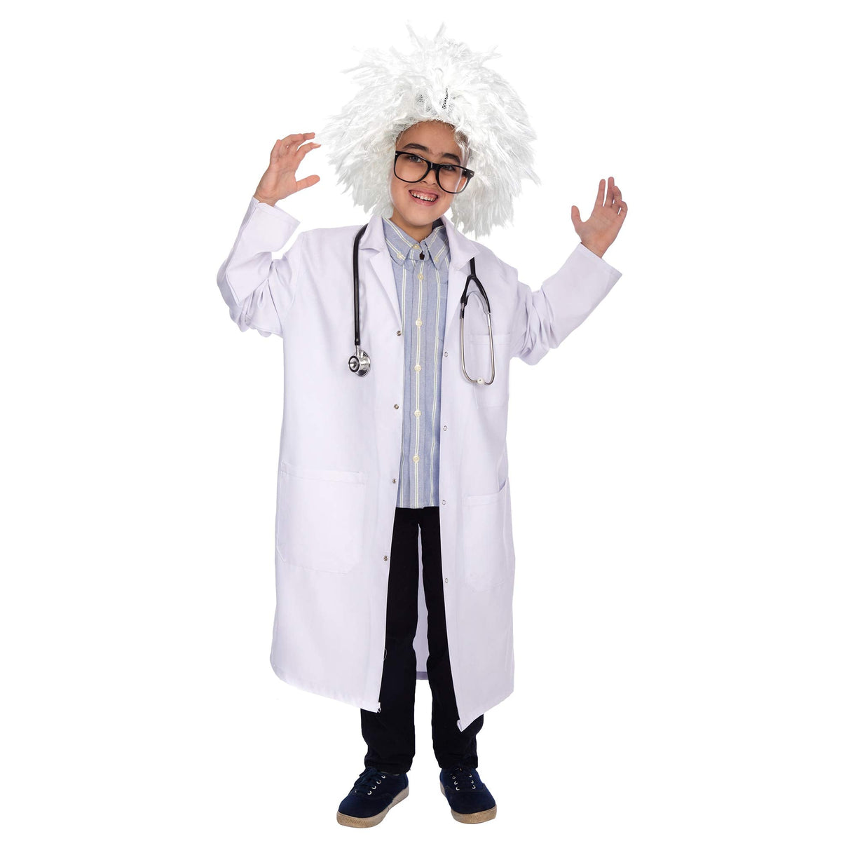 Skeleteen Mad Scientist Wig - White Curly Costume Wig for Cosplay & Halloween
