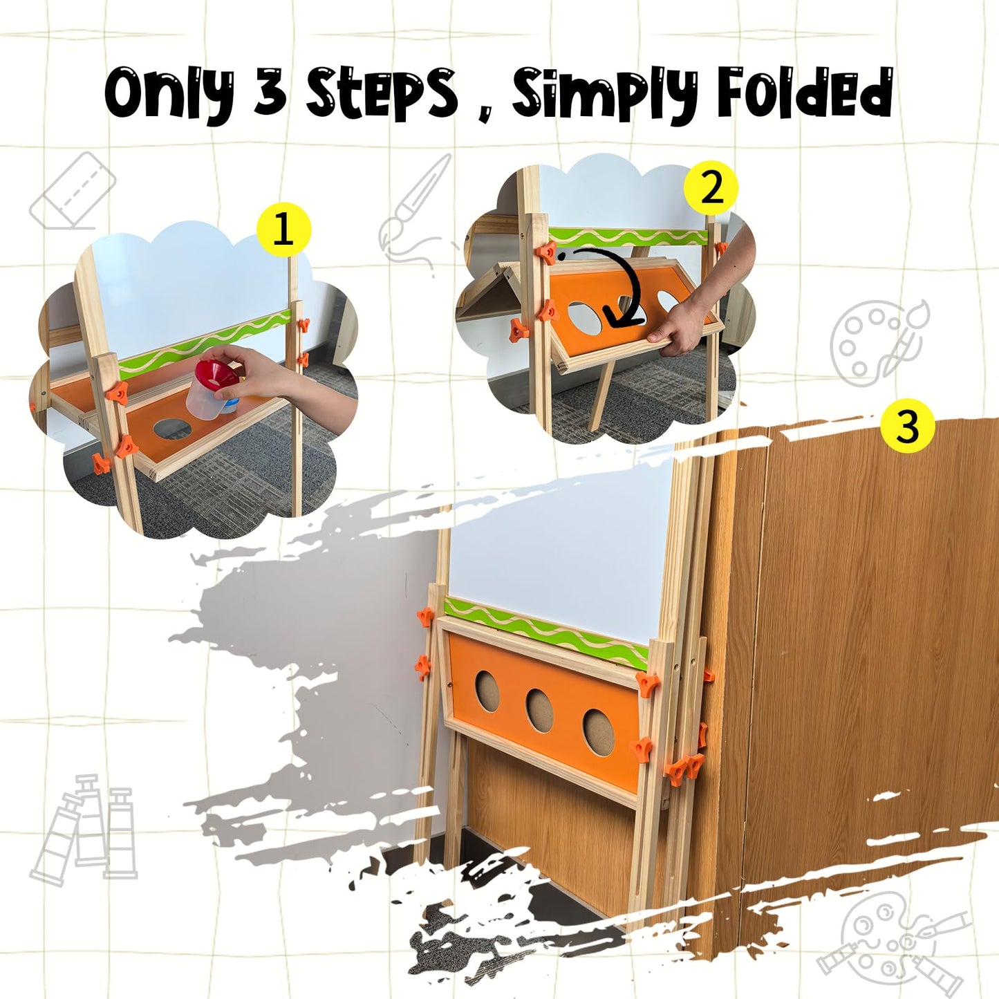 SketchNest Wooden Kids Easel – Double-Sided, Adjustable & Quick-Fold