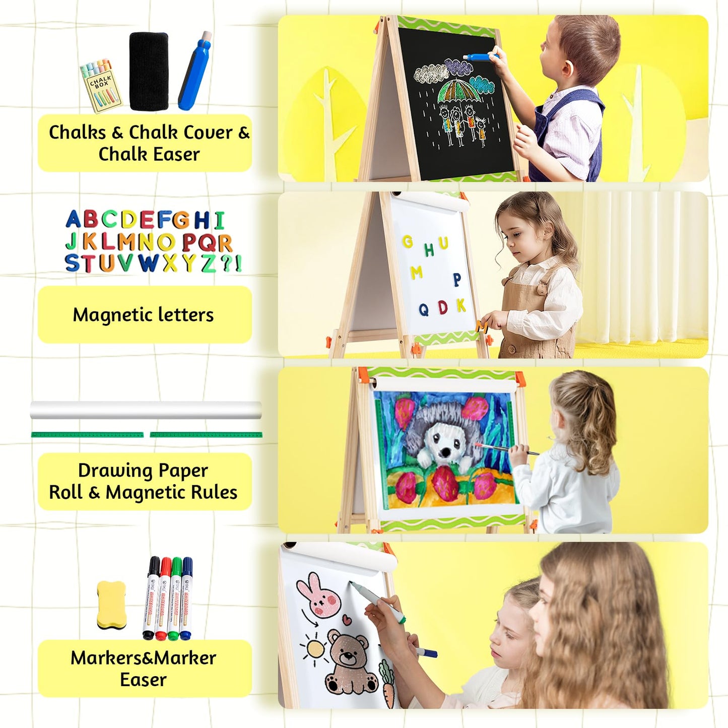 SketchNest Wooden Kids Easel – Double-Sided, Adjustable & Quick-Fold