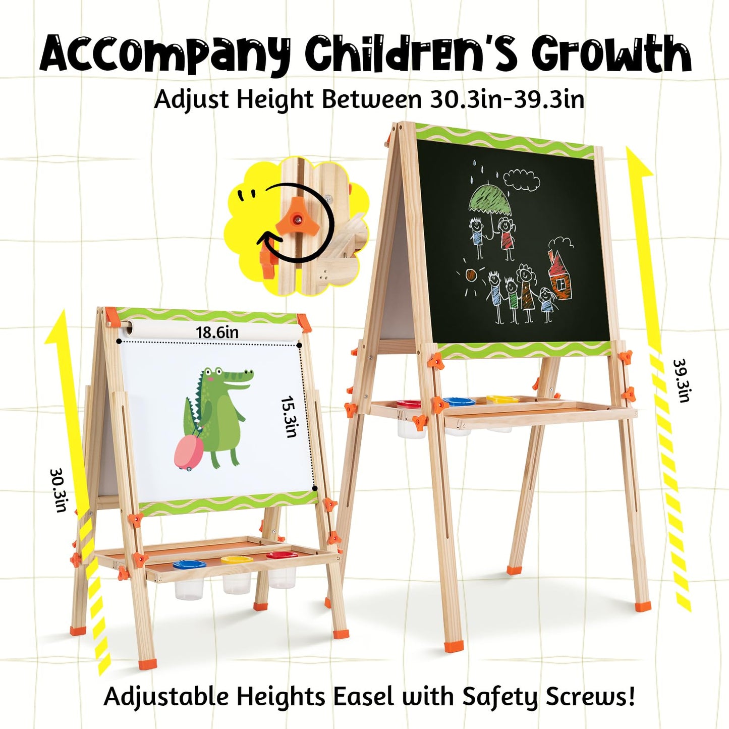 SketchNest Wooden Kids Easel – Double-Sided, Adjustable & Quick-Fold