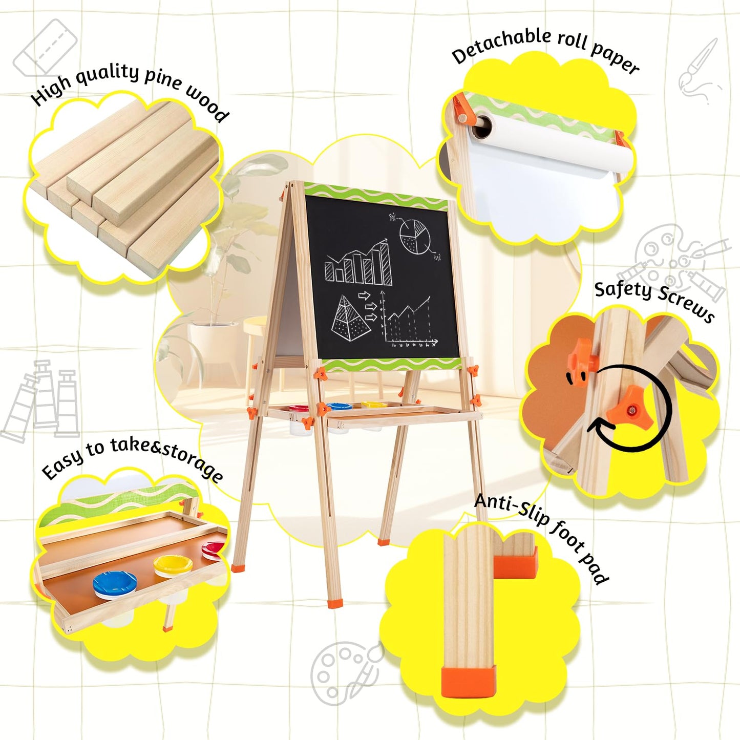 SketchNest Wooden Kids Easel – Double-Sided, Adjustable & Quick-Fold