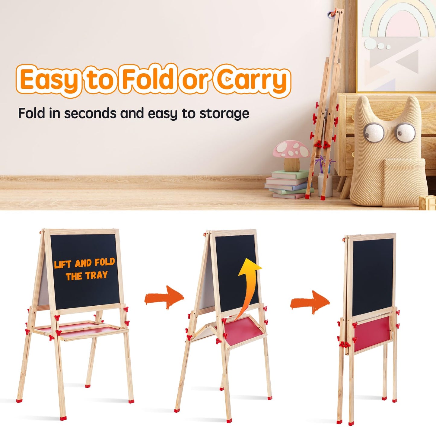 SketchNest Wooden Adjustable Easel for Kids – Dual-Sided, Foldable Paper Roll Easel with Accessories