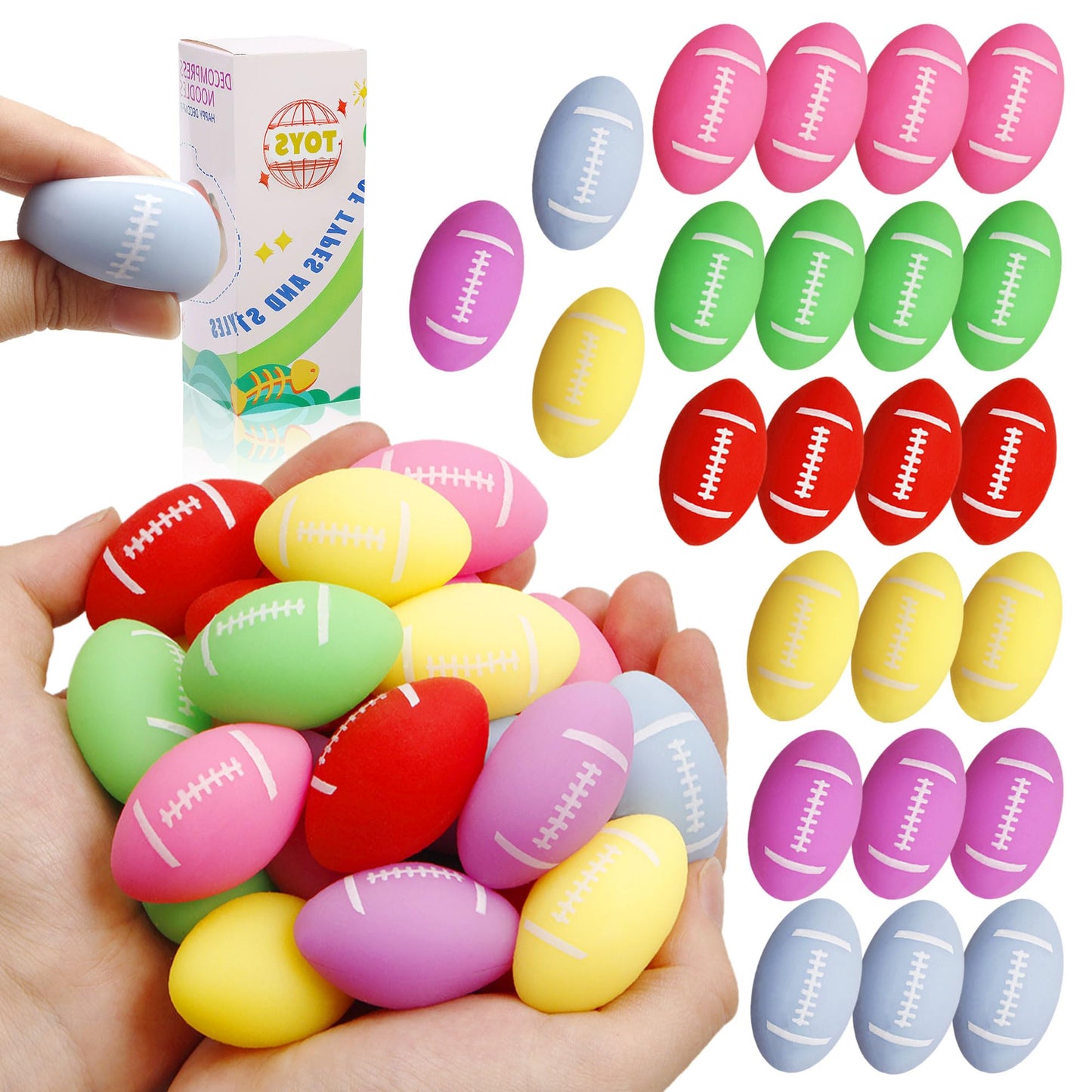 Sketsia 24-Pack Mini Football Stress Balls – Squishy Fidget Toys for Kids