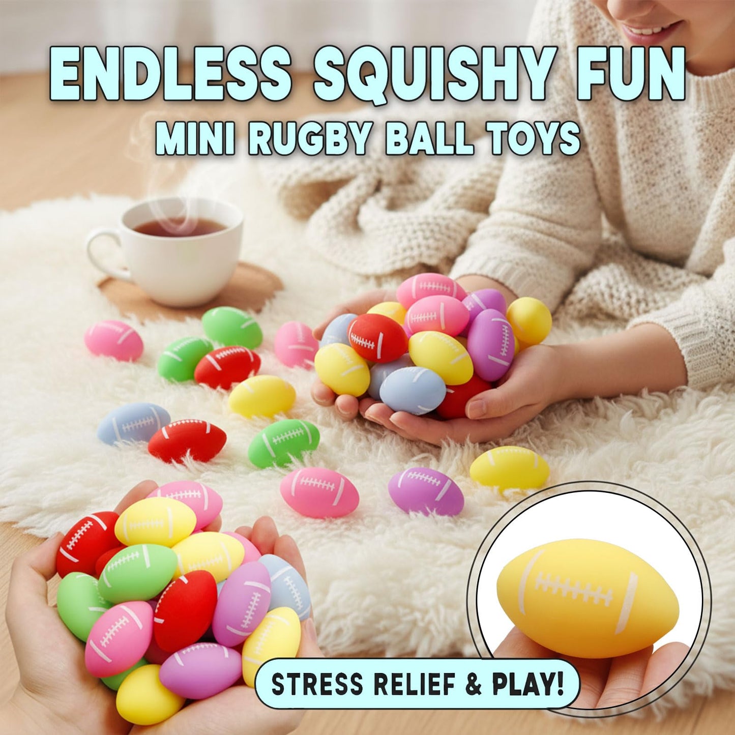 Sketsia 24-Pack Mini Football Stress Balls – Squishy Fidget Toys for Kids