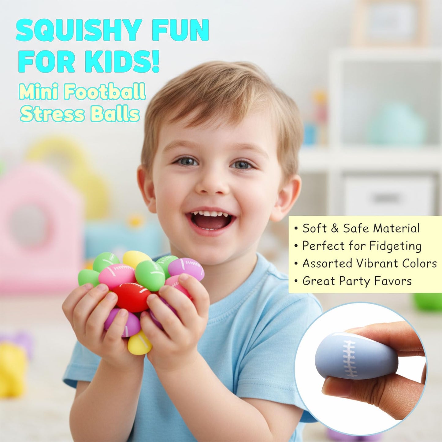 Sketsia 24-Pack Mini Football Stress Balls – Squishy Fidget Toys for Kids