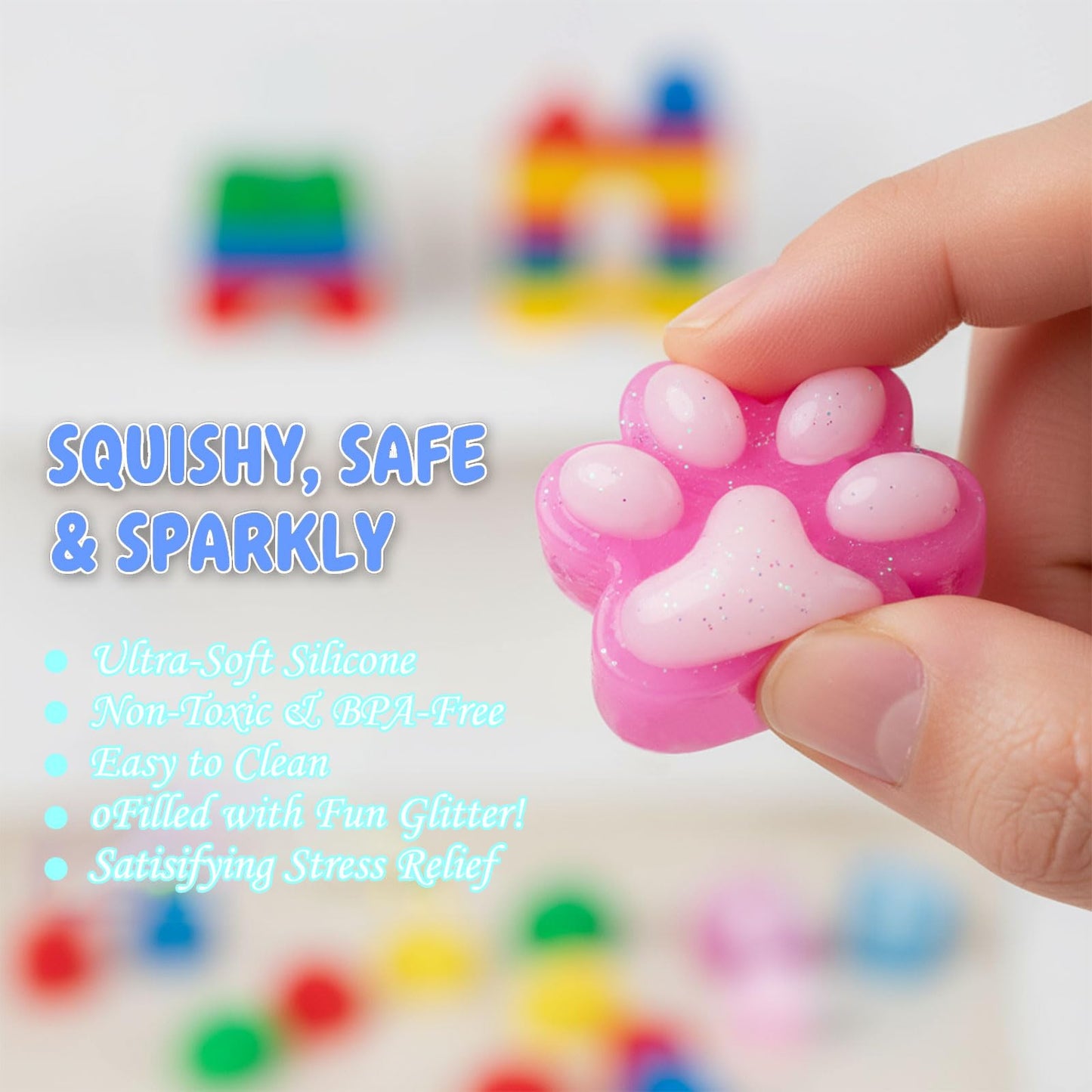 Sketsia Stress Relief Cat Paw Toys - 24Pack Mini Squeeze Fidget Toys